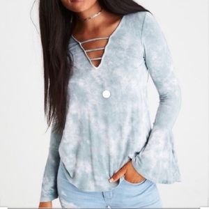 American Eagle tie die bell sleeve blouse